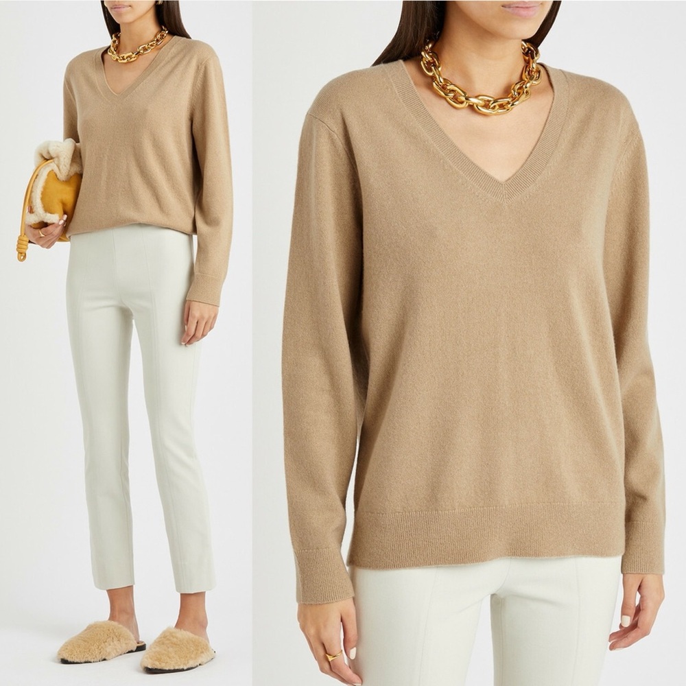 Vince Weekend V-Neck Cashmere Pullover Camel Size Medium 100% Cashmere